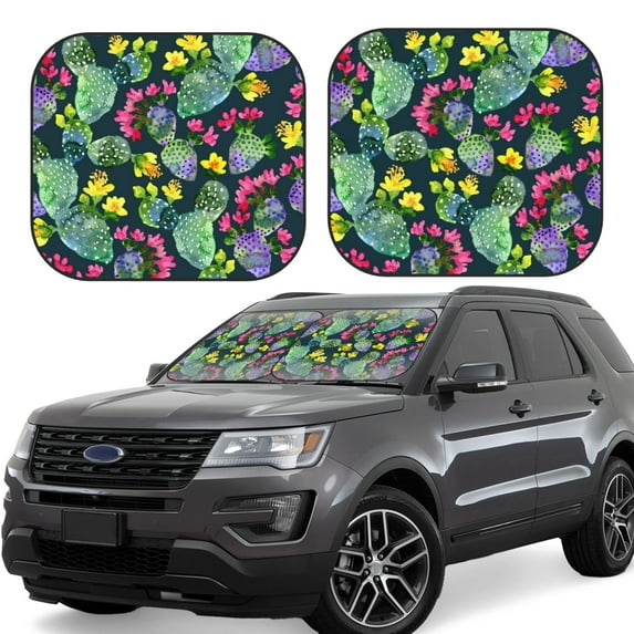 Fotbe Watercolor Cactuses 2-Piece Car Windshield Sun Shade | Sun Blocker for Car Windshield | Foldable Automotive Interior Accessories for Sun Protection-Small