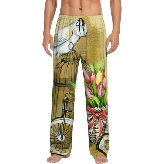 Fotbe Watercolor Canary Bird Men's Pajama Pants,Sleepwear Pants,Pj Bottoms Drawstring And Pockets-XX-Large
