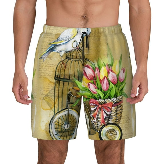 Fotbe Watercolor Canary Bird Men’s Swim Trunks Quick Dry Swim Shorts Board Shorts with Mesh Lining-Small