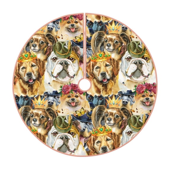 Fotbe Watercolor Dogs Pattern Christmas Tree Skirt, Tree Skirts Plush Christmas Decorations, Christmas Tree Skirts Xmas Decorations Holiday Party Decor-48"
