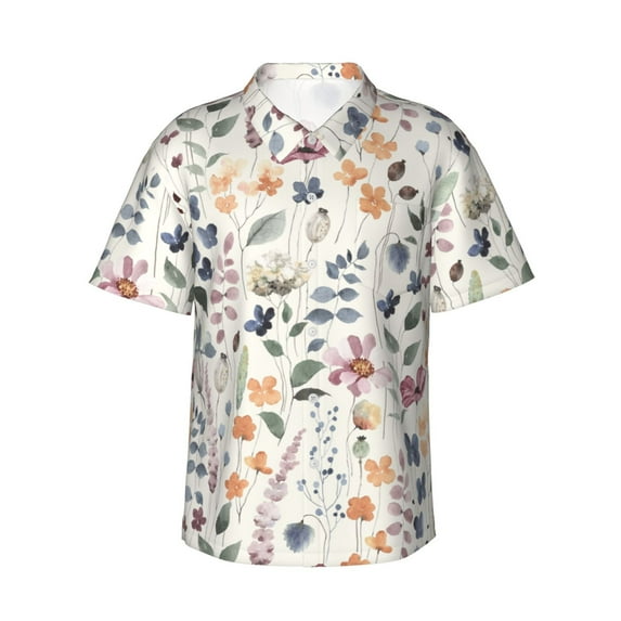 Fotbe Watercolor Floral Hawaiian Shirt for Men Unisex Summer Beach Casual Short Sleeve Cotton Linen Button Down Shirts-Small