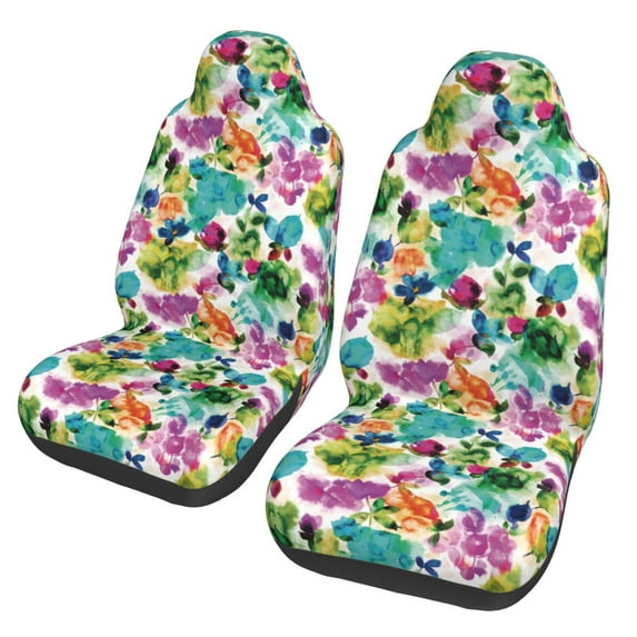 Fotbe Watercolor Flowers Pattern Automotive Seat Covers for Cars Trucks and SUVs – Car Seat Covers for Front Seats,Protective Seat Covers,Vehicle Seat Covers, Set of 2