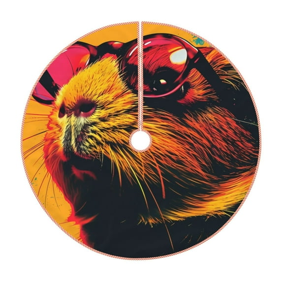 Fotbe Watercolor Glasses Guinea Pig Pattern Christmas Tree Skirt, Tree Skirts Plush Christmas Decorations, Christmas Tree Skirts Xmas Decorations Holiday Party Decor-48"