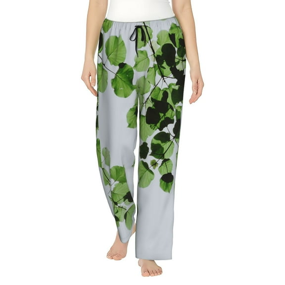 Fotbe Watercolor Green Leaves Women's Pajama Pants,Sleepwear Pants,Pj Bottoms Drawstring And Pockets-Medium
