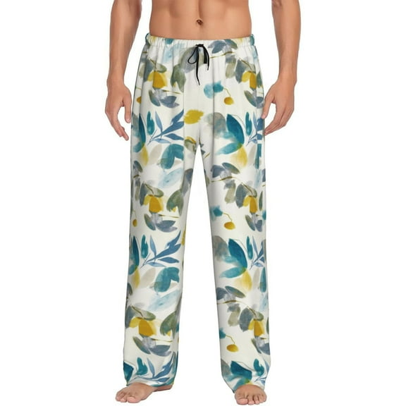Fotbe Watercolor Leaves Men's Pajama Pants,Sleepwear Pants,Pj Bottoms Drawstring And Pockets-Small