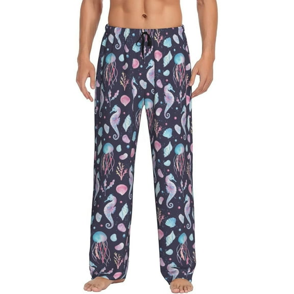 Fotbe Watercolor Marine Animals Men's Pajama Pants,Sleepwear Pants,Pj Bottoms Drawstring And Pockets-Small