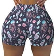 thumbnail image 1 of Fotbe Watercolor Marine Animals Seamless Shorts, Womens Workout Shorts High Waist Stretch Booty Short for Gym/Yoga/Running/Biking-Small, 1 of 9