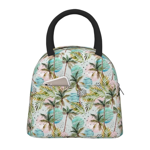 Fotbe Watercolor Palm Tree Pattern Lunch Bag, Insulated Lunch Box, Small Leakproof Cooler Food Lunch Containers Reusable High Capacity Lunch Tote Bags for Work, Travel, Outdoor