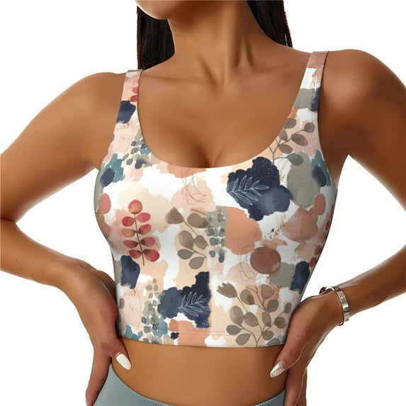 Fotbe Watercolor Plants Pattern Womens' Sports Bra Longline Wirefree Padded with Medium Support Sports Moisture-Wicking Workou Vest,Tank Top-Small