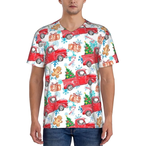 Fotbe Watercolor Red Truck And Fir Tree Baseball Jersey Shirt for Men and Women, Casual Short Sleeves Button Down T-Shirt-Medium