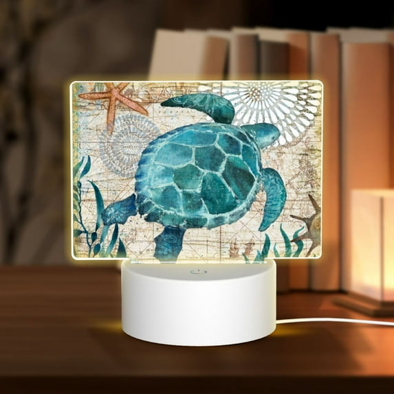Fotbe Watercolor Sea Turtle Pattern Acrylic Night Light Gift with 3 Color ModesTouch-Sensitive LED Lamp Perfect Gift for Mother's Day, Birthday, or Christmas