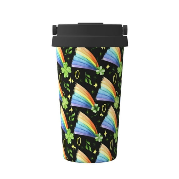 Fotbe Watercolor St Patrick Day Printed Insulated Travel Coffee Mug Spill Proof Leak Proof Stainless Steel Coffee Tumbler Reusable Coffee Cups with Lids Thermos