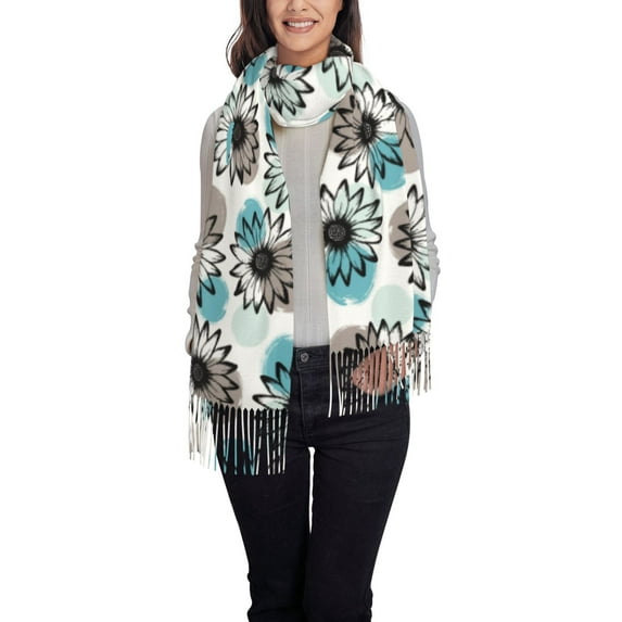 Fotbe Watercolor Sunflower Print Womens Fall Winter Scarf Tassel Soft Warm Blanket Scarves Womens Shawl Wraps