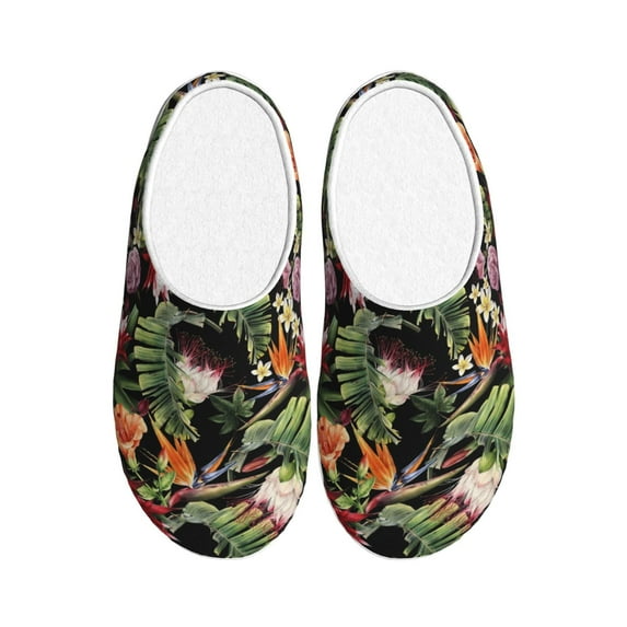 Fotbe Watercolor Tropical Flowers Pattern Women's Fuzzy Curly Fur Memory Foam Loafer Slippers Indoor Outdoor Slippers Winter Home Shoes-40/41