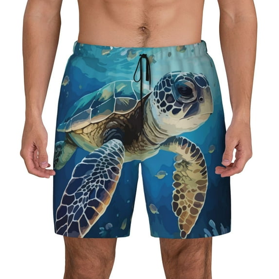 Fotbe Watercolor Turtle Men’s Swim Trunks Quick Dry Swim Shorts Board Shorts with Mesh Lining-3X-Large