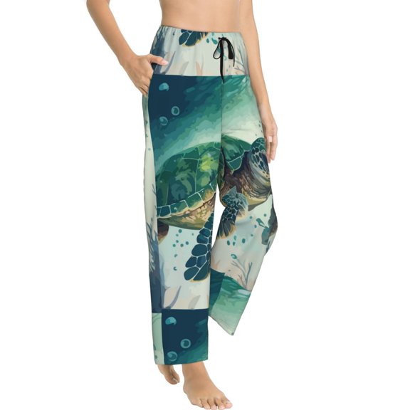 Fotbe Watercolor Turtle1 Women's Pajama Pants,Sleepwear Pants,Pj Bottoms Drawstring And Pockets-XX-Large