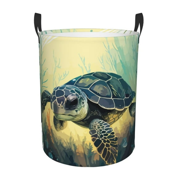 Fotbe Watercolor Turtle3 Laundry Basket with Handles, Waterproof Large Laundry Hamper, Wash Bag for Corner Dorm, Rolling Laundry Basket with Handles-Medium