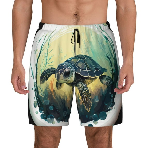Fotbe Watercolor Turtle3 Men’s Swim Trunks Quick Dry Swim Shorts Board Shorts with Mesh Lining-3X-Large