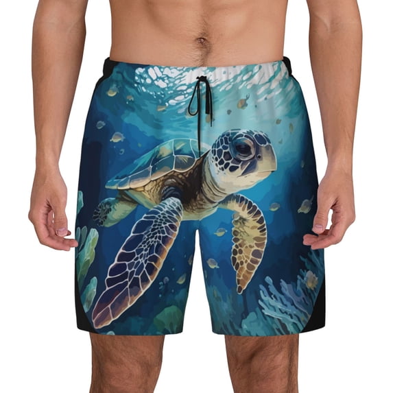 Fotbe Watercolor Turtle4 Men’s Swim Trunks Quick Dry Swim Shorts Board Shorts with Mesh Lining-Medium