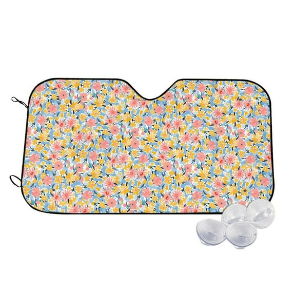 Fotbe Watercolor Wildflowers Car Windshield Sunshade | Sun Visor Protector Front Window Shade, Keeps Out UV Rays, Keeps Your Vehicle Cool-Small