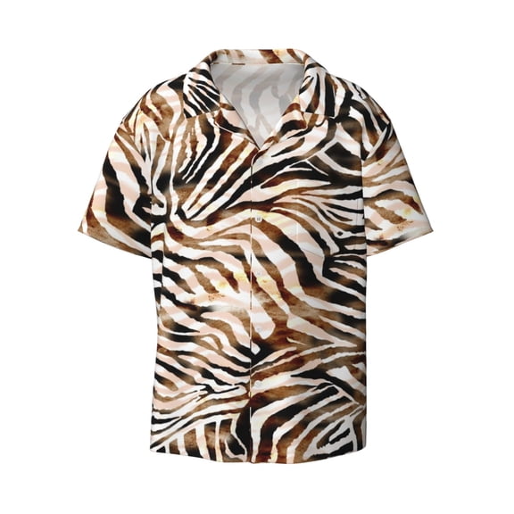 Fotbe Watercolor Zebra print Short Sleeve Button Down Shirts for Men Casual Summer Beach Wrinkle Free Shirt-Medium