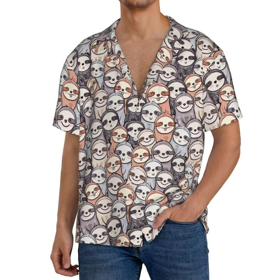 Fotbe Watercolor cute slow loris Print Short Sleeve Button Down Shirts for Men Casual Summer Beach Wrinkle Free Shirt-Large