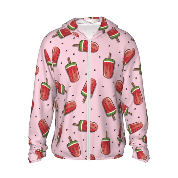 Fotbe Watermelon Ice Cream Men's Women's UPF 50+ Sun Protection Jacket Hooded Cooling Shirt with Pockets Hiking Outdoor Performance-Small