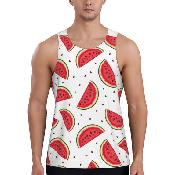 Fotbe Watermelon Pattern Men's Quick Dry Workout Tank Top Gym Muscle Tee Fitness Bodybuilding Sleeveless T Shirt Breathable Workout Shirt-X-Large