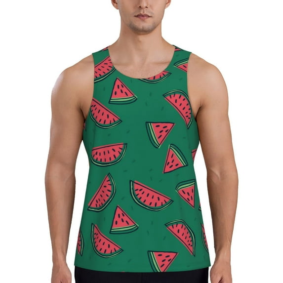 Fotbe Watermelon Pattern Men's Quick Dry Workout Tank Top Gym Muscle Tee Fitness Bodybuilding Sleeveless T Shirt Breathable Workout Shirt-XX-Large