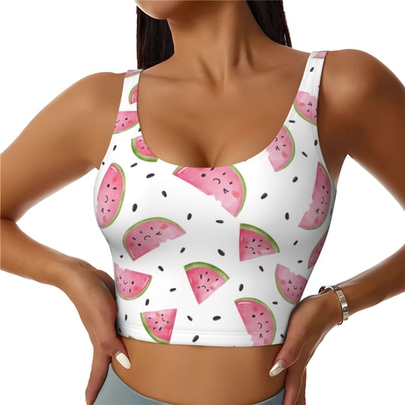Fotbe Watermelon Pattern Womens' Sports Bra Longline Wirefree Padded with Medium Support Sports Moisture-Wicking Workou Vest,Tank Top-XX-Large