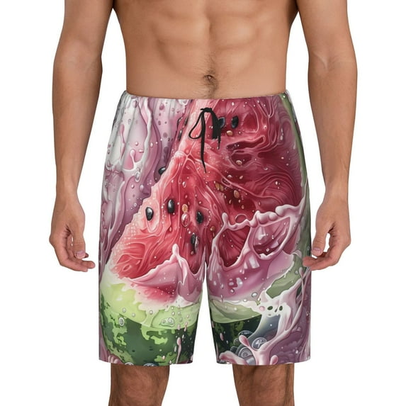 Fotbe Watermelon Splash Realism Art Pajama Shorts for Men, Men's Pajama Bottoms, Sleepwear,Short Pajama Pants-Large