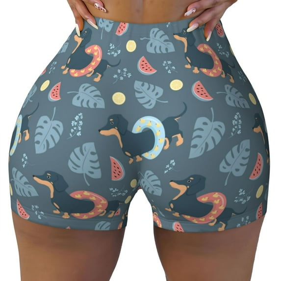 Fotbe Watermelons Dachshunds Seamless Shorts, Womens Workout Shorts High Waist Stretch Booty Short for Gym/Yoga/Running/Biking-Medium