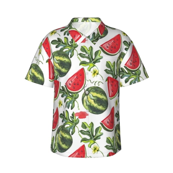 Fotbe Watermelons Hawaiian Shirt for Men Unisex Summer Beach Casual Short Sleeve Cotton Linen Button Down Shirts-X-Large
