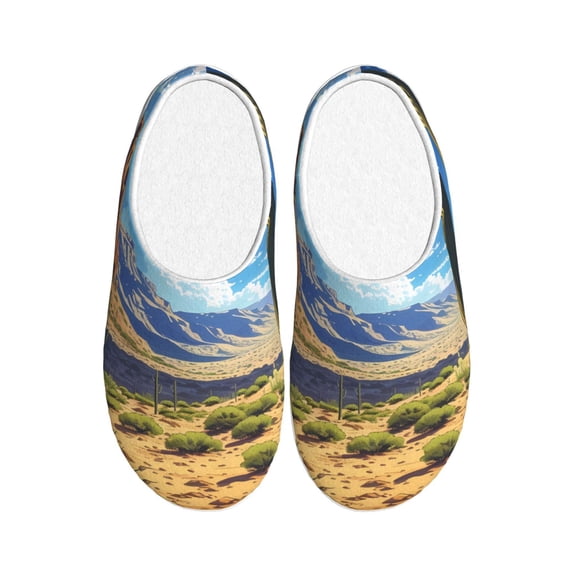 Fotbe Western Desert Cactus Pattern Women's Fuzzy Curly Fur Memory Foam Loafer Slippers Indoor Outdoor Slippers Winter Home Shoes-35/36