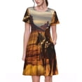 thumbnail image 1 of Fotbe Western Desert Cowboy Cloud Pattern Dress Casual Womens Fashion Short Sleeve Maxi Dress T Shirt Dress Striped Long Color Block Maxi Dress, 1 of 6
