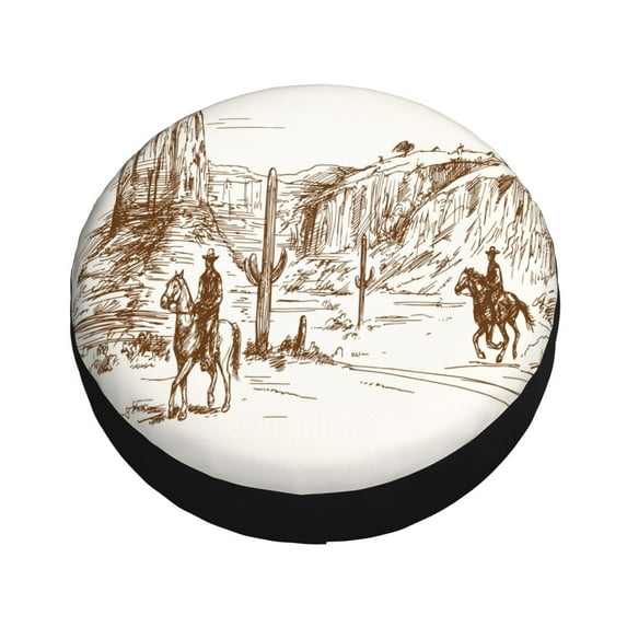 Fotbe Western Desert Cowboys Spare Tire Cover Thickening Universal Fit for Jeep, Trailer, RV, SUV, Truck, Tough Tire Wheel Soft Cover-15 inch
