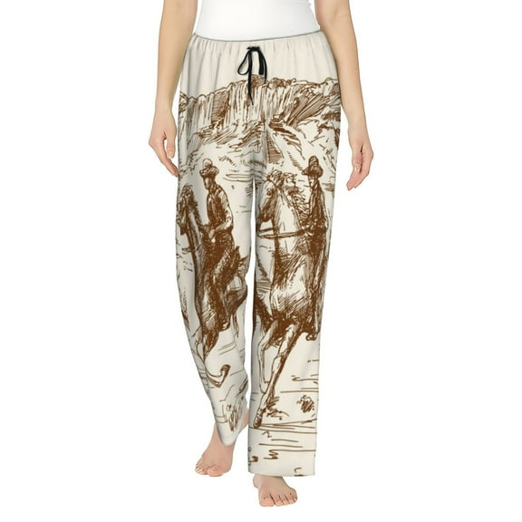 Fotbe Western Desert Cowboys1 Women's Pajama Pants,Sleepwear Pants,Pj Bottoms Drawstring And Pockets-Medium