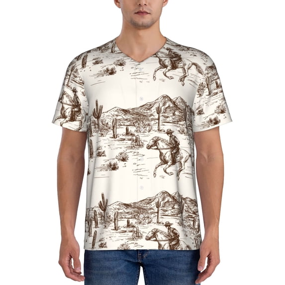 Fotbe Western Desert Cowboys3 Baseball Jersey Shirt for Men and Women, Casual Short Sleeves Button Down T-Shirt-3X-Large