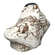 SUNYUANNN Fotbe Western Desert Cowboys3 Pattern Car Seat Covers for Babies, Nursing Breastfeeding Cover Infant Carseat Canopy, Soft Stretchy Carrier Cover