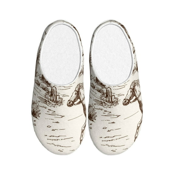 Fotbe Western Desert Cowboys3 Pattern Women's Fuzzy Curly Fur Memory Foam Loafer Slippers Indoor Outdoor Slippers Winter Home Shoes-37/38