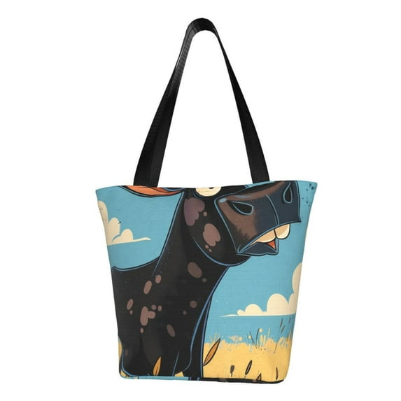 Fotbe Whimsical Cartoon Cow Pattern Beach Tote,Shoulder Handbag,Spacious Tote Bag,Lightweight Travel Bag,Versatile Shopping Bag