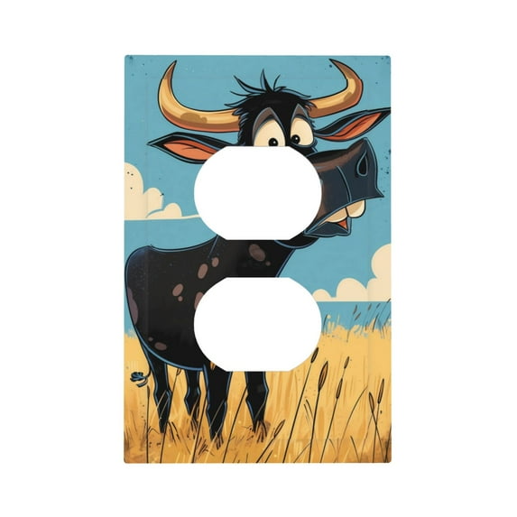 Fotbe Whimsical Cartoon Cow Print Duplex Receptacle Wall Plate, 1-Gang 5.0" x3.0" Wall Outlet Covers, Dual Outlet Faceplates Covers, Color-matched Screws Included-Style S