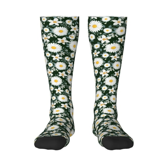 Fotbe White Daisies and Bee print Women's Men's Novelty Crew Socks Cotton Socks Knee High Socks for Walking,Running,Nurses,Pregnancy