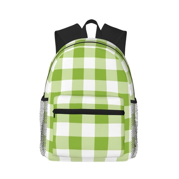 Fotbe White Green Plaid Lightweight Casual Laptop Backpack for Men and Women, Daily use Waterproof backpack, Backpack for College
