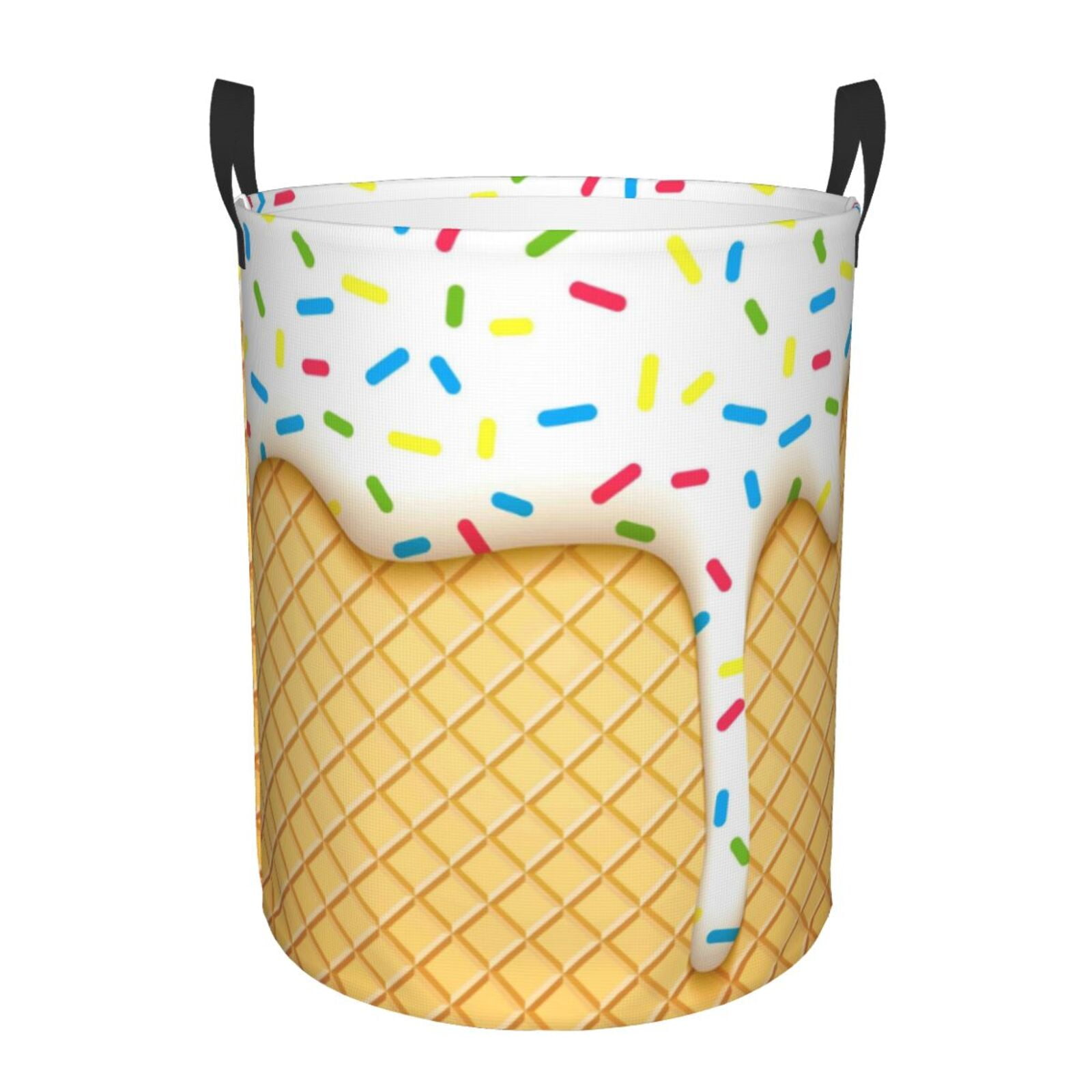 Fotbe White Ice Cream Laundry Basket with Handles, Waterproof Large