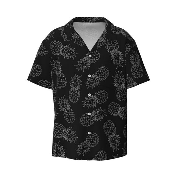Fotbe White Pineapples print Short Sleeve Button Down Shirts for Men Casual Summer Beach Wrinkle Free Shirt-Small