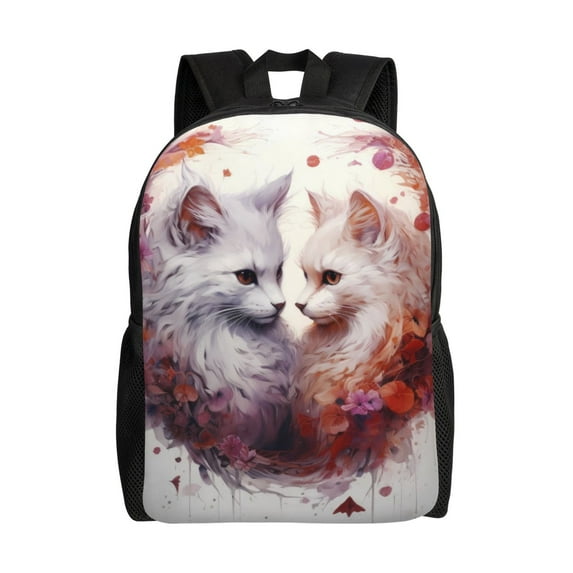 Fotbe White Red Cat Couple Travel Laptop Backpack, Business Slim Sturdy Laptops Backpack, Water Resistant College School Computer Bag Gift for Men & Women Fits 15.6 Inch Notebook