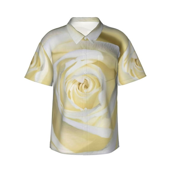 Fotbe White Rose Hawaiian Shirt For Men Unisex Summer Beach Casual Short Sleeve Cotton Linen Button Down Shirts-Small