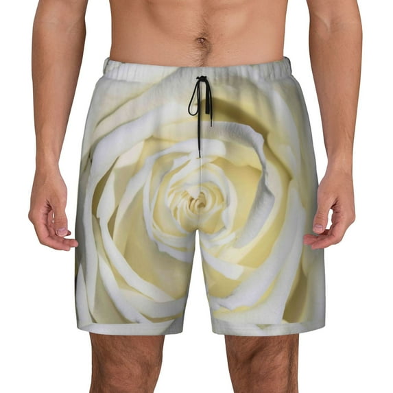 Fotbe White Rose Men’s Swim Trunks Quick Dry Swim Shorts Board Shorts with Mesh Lining-Large