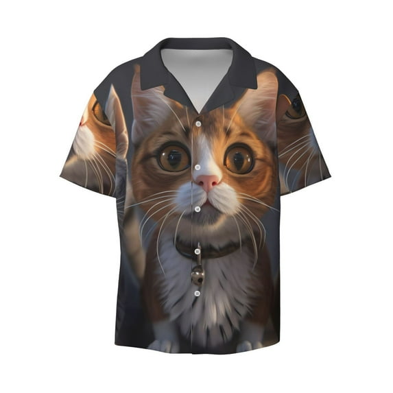 Fotbe Wide Eyed Cartoon Cats print Short Sleeve Button Down Shirts for Men Casual Summer Beach Wrinkle Free Shirt-3X-Large
